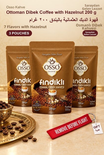 Ottoman Dibek Coffee with Hazelnut 200 g X 3 Pouches - Hazelnut Ottoman Dibek Coffee