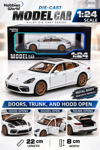 Porsche Panamera Turbo Designed 1:24 Metal Model Car 22 cm – Doors, Hood, Trunk Openable