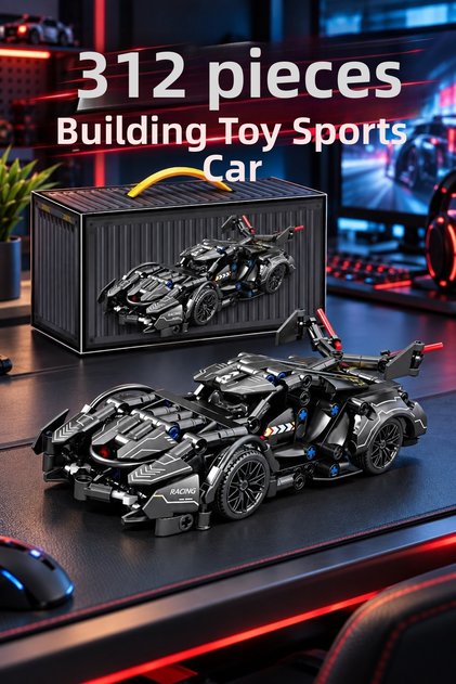 312 Pieces Black Sports Car Building Toy - Block Building Set Model Vehicle
