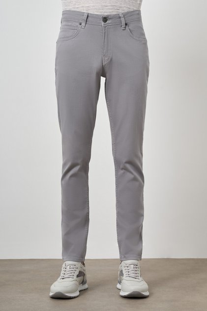 Men's Gray Cotton 5 Pocket Slim Fit Jean Denim Trousers