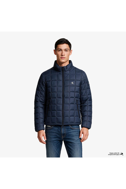 Nylon Quilited Puffer Erkek Mavi Ceket