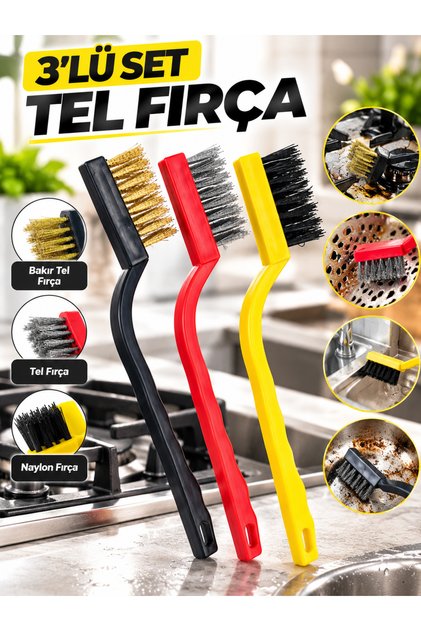 Set of 3 Wire Brush Oil Dirt Rust Remover Cleaning Set Kitchen Oven Cooker Sink Cleaning Brush