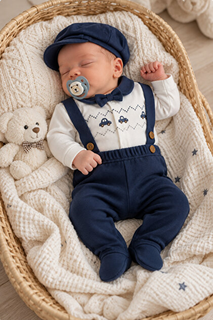 Newborn Baby Boy 5-Piece Hospital Discharge Bodysuit Set with Trolley and Slippers