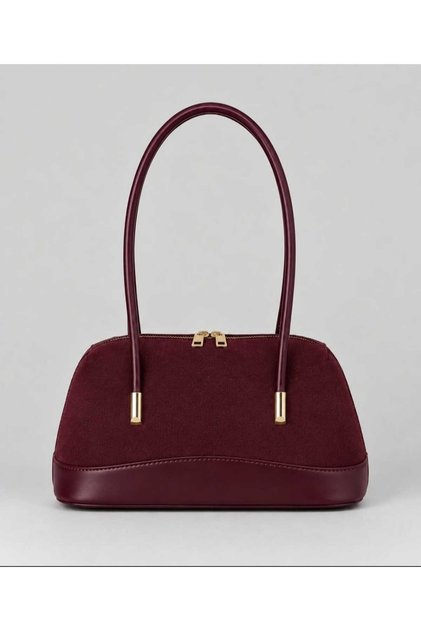 Women's Burgundy Suede Double Zipper Hand and Shoulder Bag