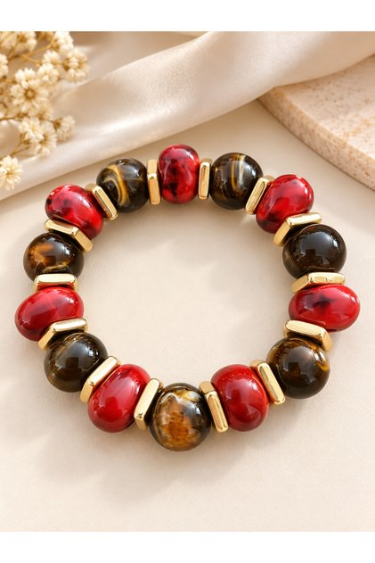 Red Brown Tones Large Beads Bracelet