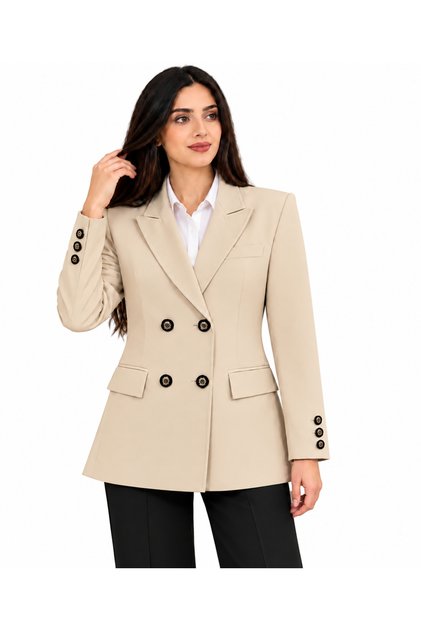Gold Düğme Detaylı Kruvaze Blazer Ceket - Ofis Şıklığı