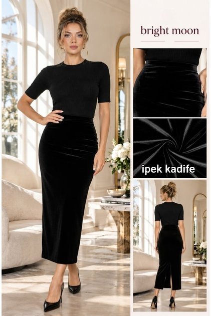 Women's Velvet Pencil Skirt with Slit Detail at the Back