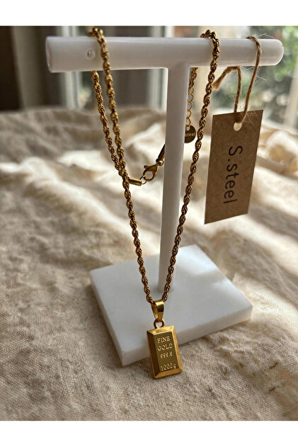 Gold Külçe Kolye Burgu Zincir Kadın Kolye