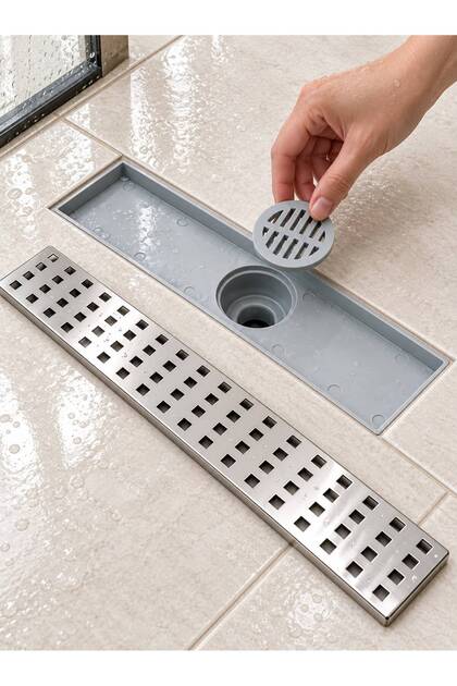 40 CM Paslanmaz Çelik Duş Gideri | Lineer Duş Kanal Gideri | Kare Izgara Süzgeç | Banyo Yer Gideri