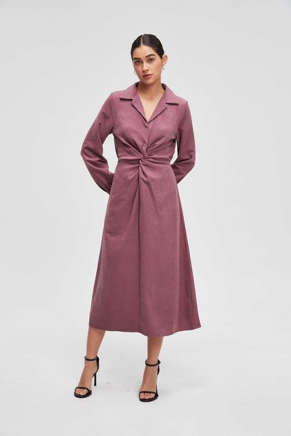 Women's Solid Midi Dress with Long Sleeves