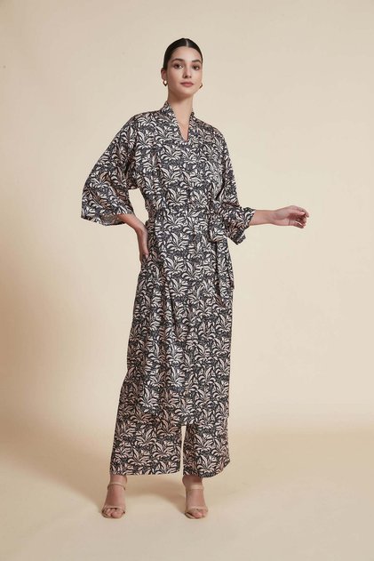 Long Floral Dress with 3/4 Sleeves