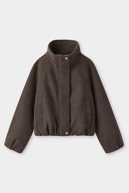 Oversize Geniş Kol Dik Yaka Kadın Tüylenmez Bomber Kaşe Ceket