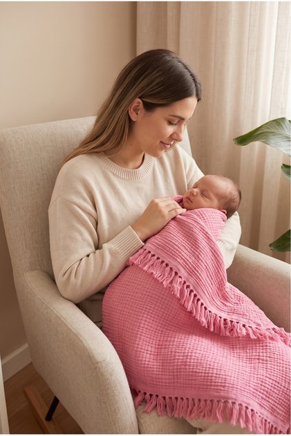 Baby Blanket 100% Cotton Muslin & 4 Layers & Fuchsia (100X120 cm)(250 Grams)