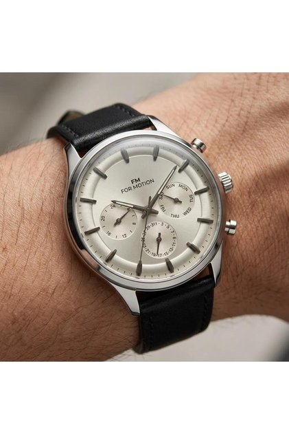 Black Leather Cord Steel Case Functions Active Frmb01222A Men's Wristwatch