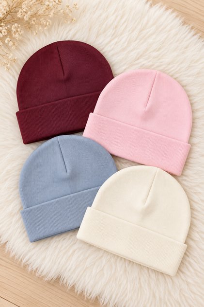 4'lü Paket Unisex Bebek Çocuk Esnek Kaşkorse Bere Seti Pamuklu Mevsimlik Şapka