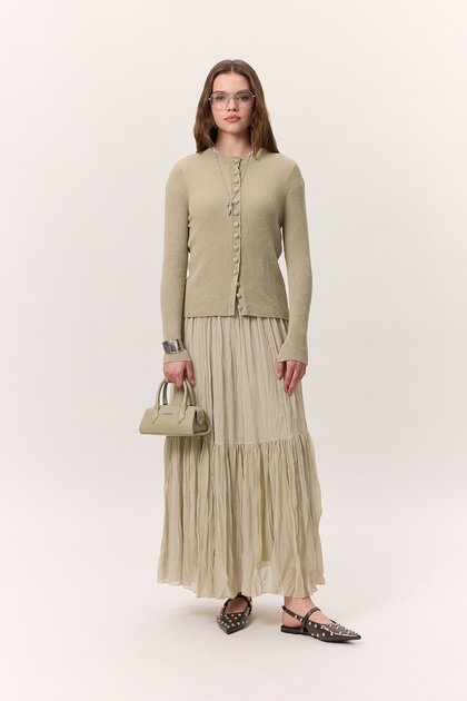 Crush Pleated Long Skirt Thyme