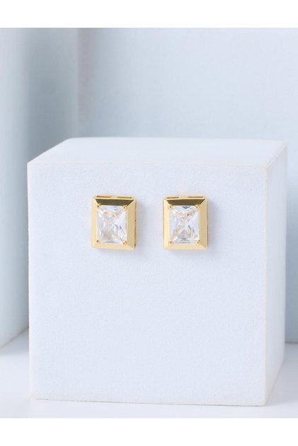 Gold Color Square Shaped Solitaire Earrings