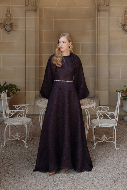 Jacquard Organza Evening Dress Purple