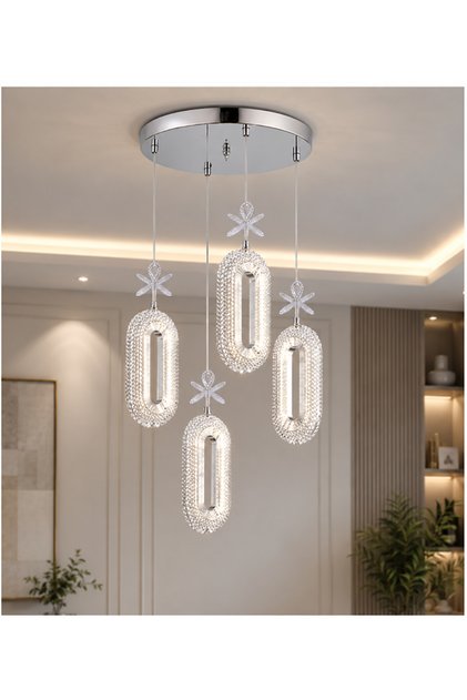 4 LÜ DEFNE 3 RENK MODLU KRİSTAL TAŞLI LEDLİ SARKIT AVİZE