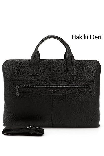 Unisex Siyah Hakiki Deri Notebook Ve Evrak Çantası