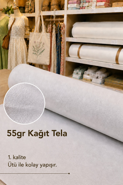 55gr Kağıt Tela 90cm En, Beyaz Hobi Telası, Ütü ile Kolay Yapışır, Elbise, Çanta Telası 1 Metre