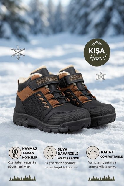 Fur-Lined, Cold and Water-Resistant Children's Boots with Non-Slip Soles
