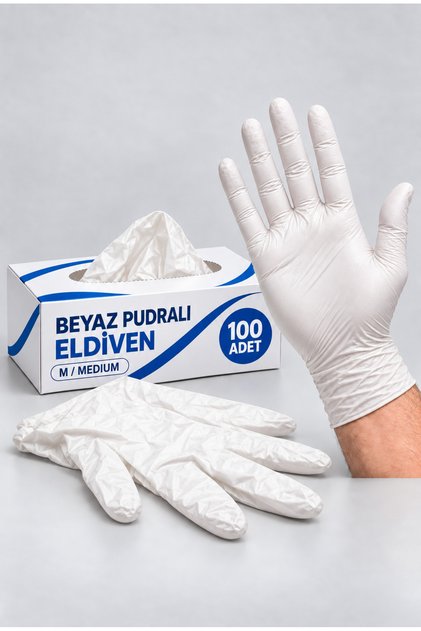 100 Pieces White Medium Medium Size Powdered Inspection Gloves Multi-Purpose Gloves