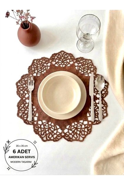 Red Brown Suede Fabric American Serving Plaque 35X35 cm Round Set of 6 - Stylish and Durable