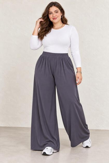 Bella Women's Plus Size High Waist Wide Leg Modal Pants Smoked