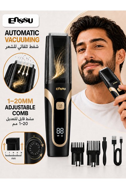 Vacuum Beard Trimmer for Men, 1-20 mm Adjustable Ceramic Blade, IPX7 Waterproof, Type-C