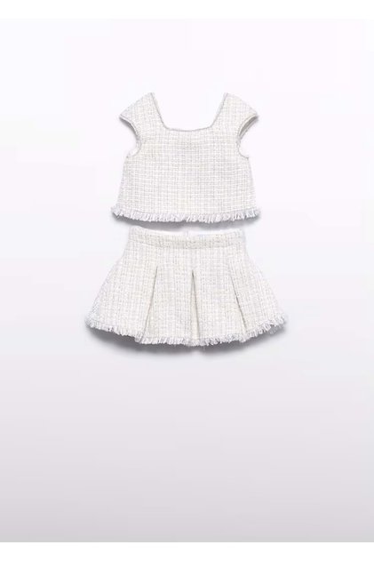 Girl's Top and Bottom Skirt Set White-Ecru