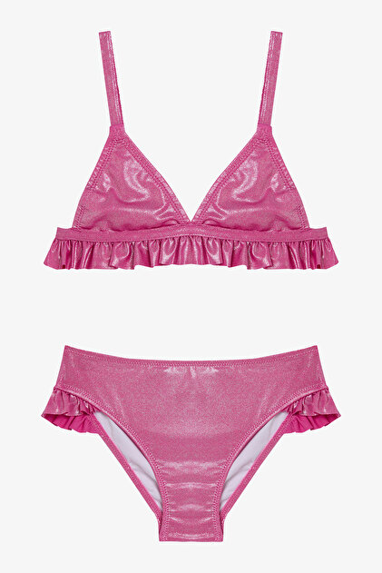 Růžová dívčí tříúhelníková bikini souprava s leskem