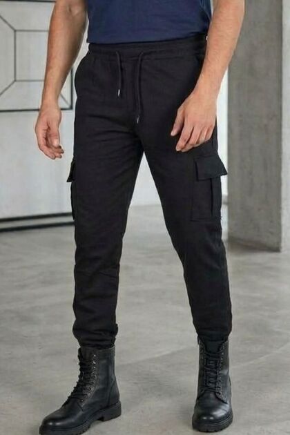 Men's Black Tactical Outdoor Jogger with Elastic Cuffs