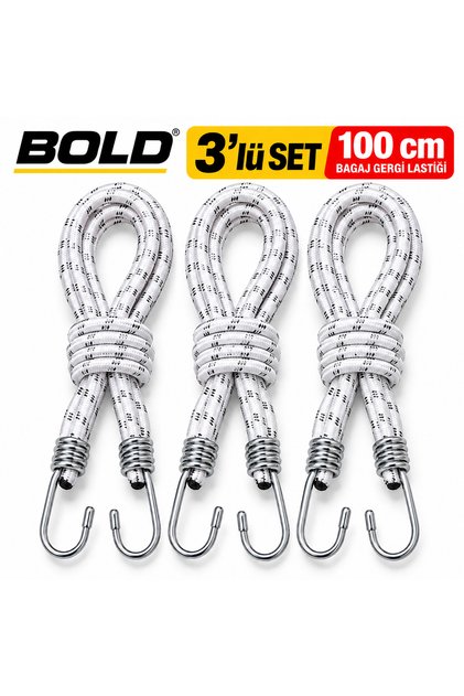 Bagaj Gergi Lastiği 3'lü Set – 100 cm – Çift Metal Kancalı Elastik Yük Sabitleme Lastiği