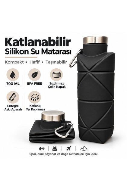 700 ml Foldable Silicone Water Bottle - Leak-Proof Bpa Free Sports Water Bottle with Stainless Steel Lid