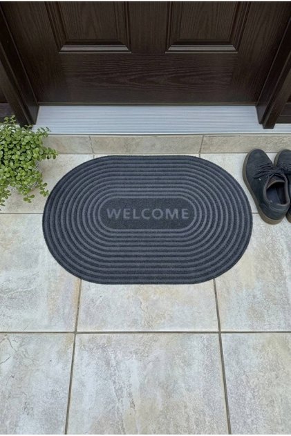 Home Oval Gray Outdoor Door Mat Welcome 40X60