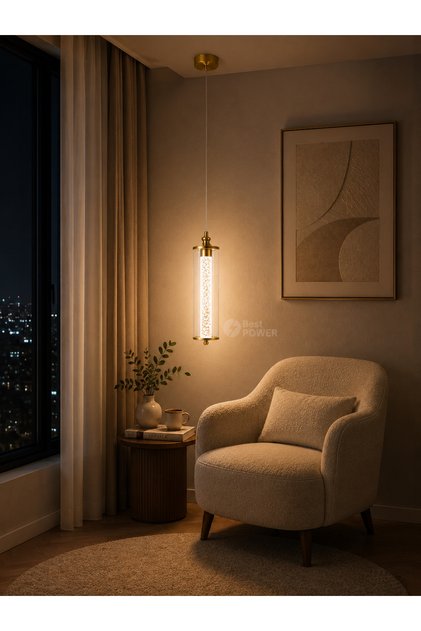 ثريا علاقي مودرن LED فردية بتصميم أسطواني كريستالي ذهبي 3 إضاءات - نجفة سقف فاخرة (موديل 6544-1)