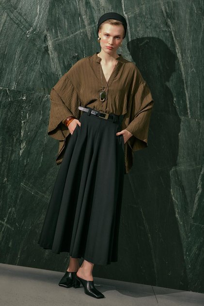Kimono Sleeve Blouse Khaki Striped