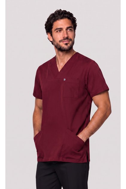 Men's Envelope Collar Bitter Green, Burgundy, Tile Lycra Belinda Fabric Doctor Scrubs Single Top