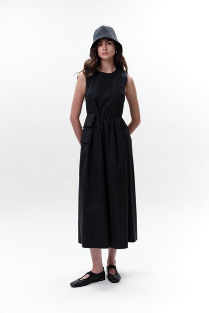 Belt Detail Sleeveless Dress Navy Blue