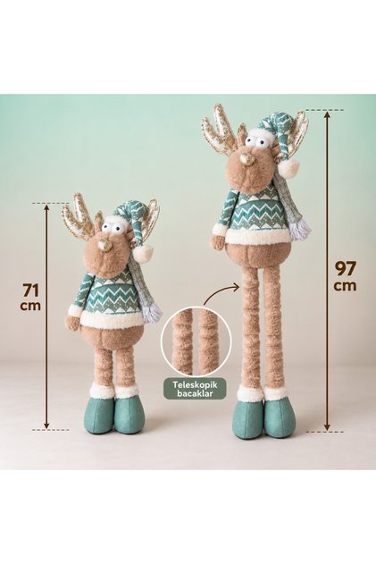 Yılbaşı Temalı Ayakları uzayan Geyik-(Yeşil)71 cm-97 cm