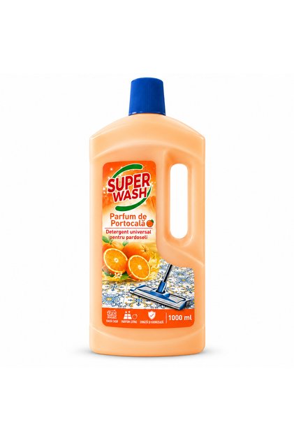 SUPER WAHS Detergent universal pentru pardoseli Super Wash, Parfum de Portocala, 1000 ml, curatare zilnica, pentru suprafete lavabile