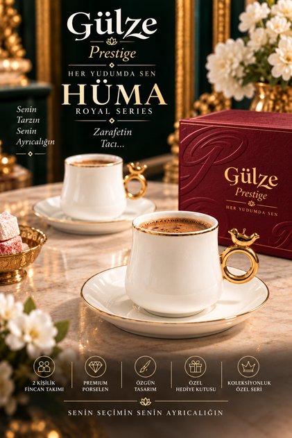 Prestige / Royal Series / Hüma Model 2-Person Coffee Cup Set (Fine Bone Porcelain)