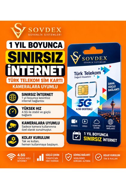 Türk Telekom SIM Kartı data hat Kameralara özel 1 Yıl Boyunca Sınırsız İnternet