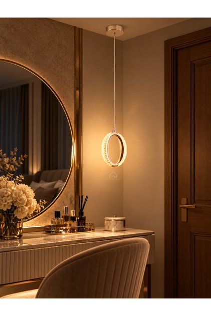 مصباح علاقي مودرن LED بتصميم بيضاوي فاخر و3 إضاءات - نجفة سقف ذهبية 7 واط (موديل 9891-1-GD)