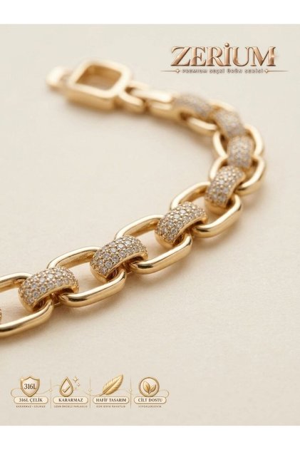 316L Steel Women's Bracelet with Zircon Stone Geometric Thick Ring Design