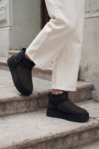 Stoned, Fur Lined, Thick Sole, Short Suede Boots