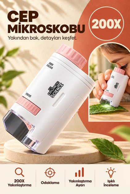 Çocuk Portatif Mini Mikroskop Pembe