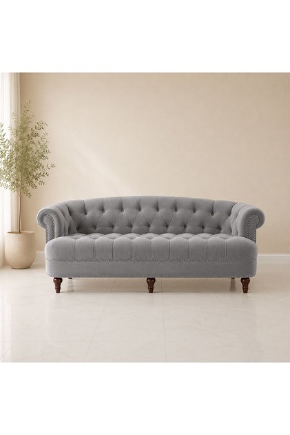 كنب مخمل وخشب سويدي - رمادي - إيرا - 220x85x80 سم