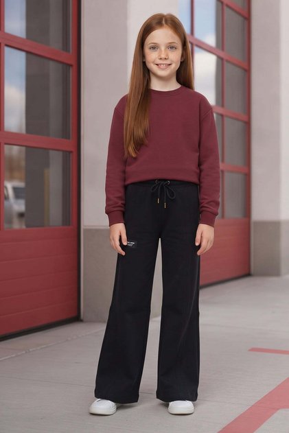Ribbed Front and Elastic Waist Girls' Sweatpants